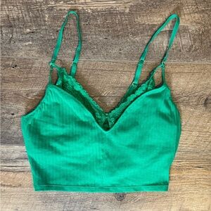 Aerie Cropped Lace Ribbed Bra Top, Size Small